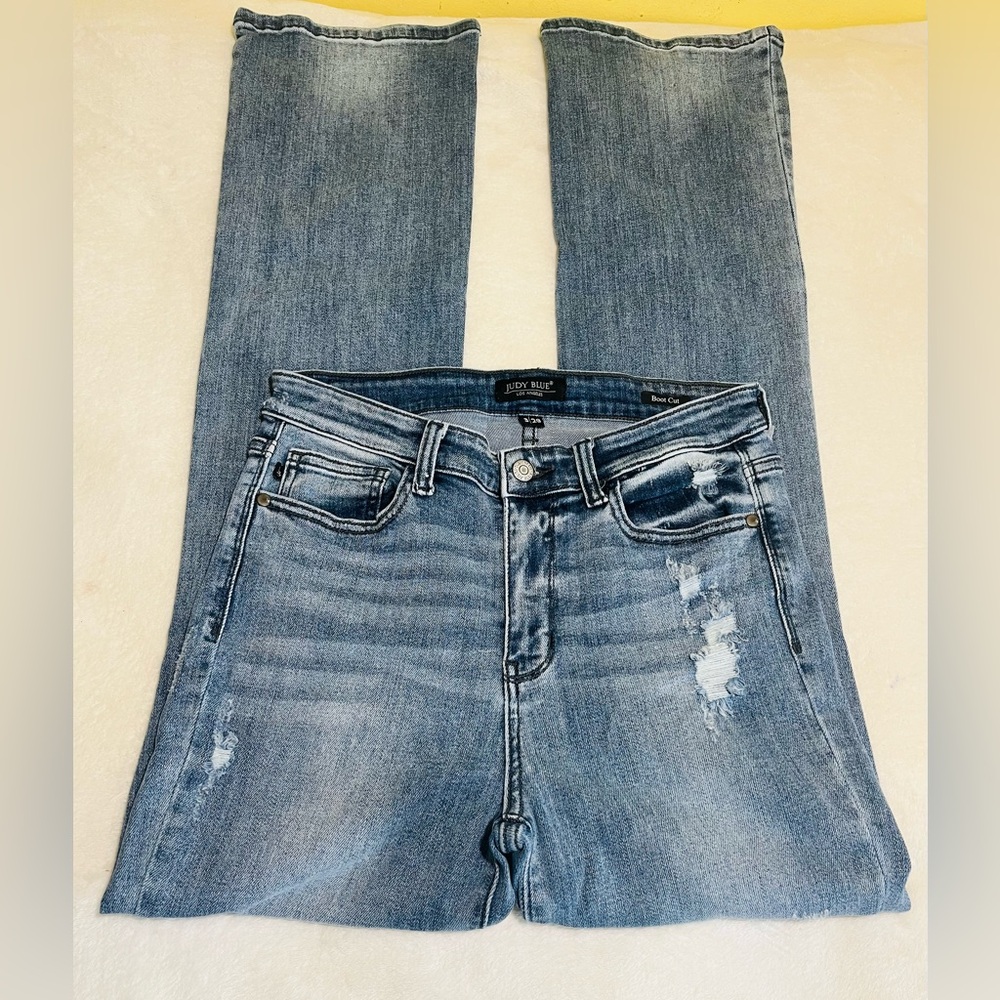 Judy Blue High Waist Destroyed Bootcut Denim Jeans sz 9/29 - Picture 3 of 14